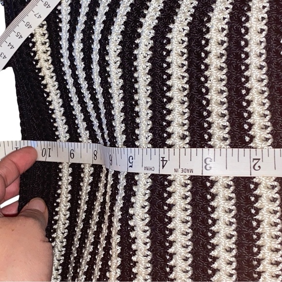 THE SAK Hobo Crochet Knit Bag Black white Striped pink flower Tassel Purse Charm - Picture 11 of 12